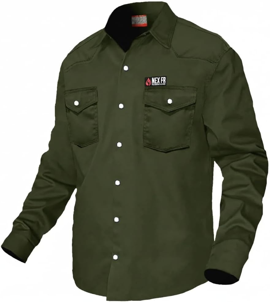 Næxon Pearl-Snap FR Work Shirt — Military Green product photo